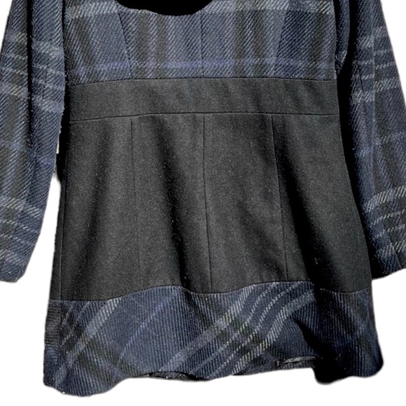 🌻GUESS Blue & Black Plaid Hooded Wool-Blend Trench Coat Jacket Size Medium - Picture 9 of 11